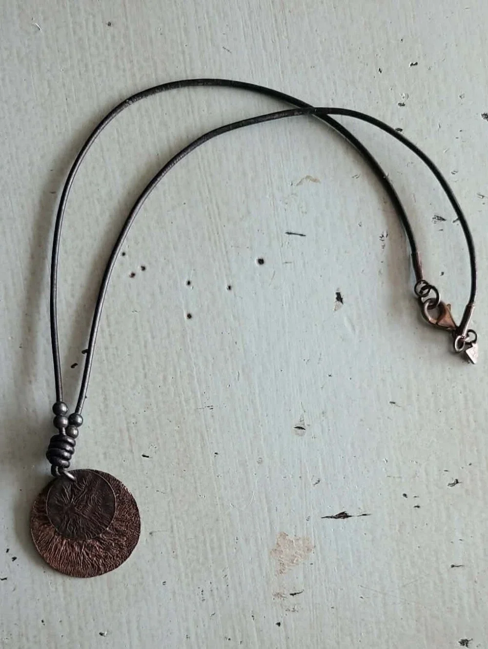Silpada Black Leather Cord And Disc Pendant Necklace